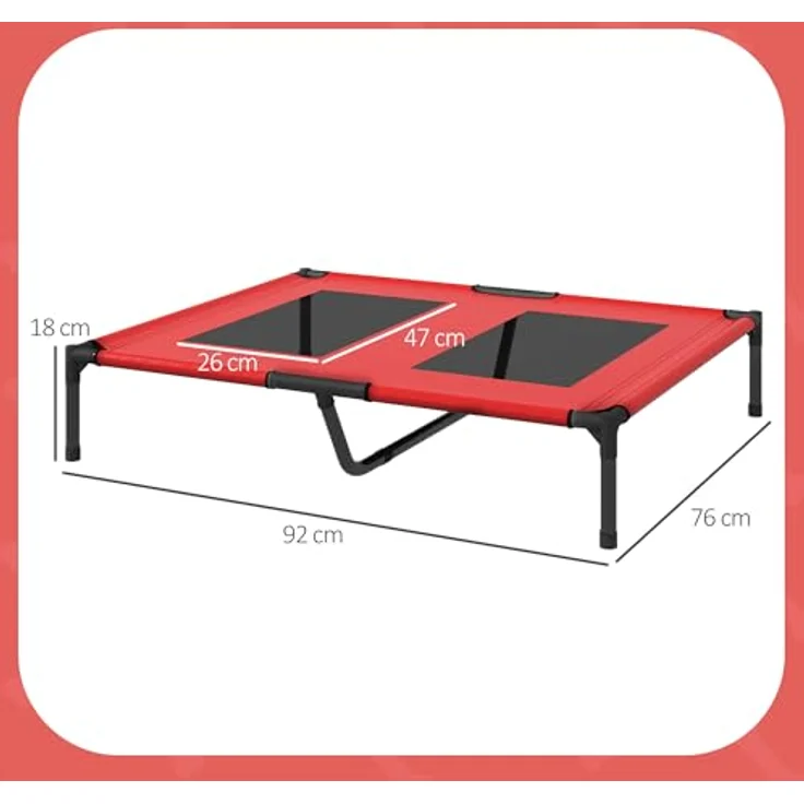 PawHut Erhöhtes Hundebett, Outdoor Hundeliege für große Hunde, Atmungsaktiv, In Rot, 92 x 76 x 18 cm – Bild 5