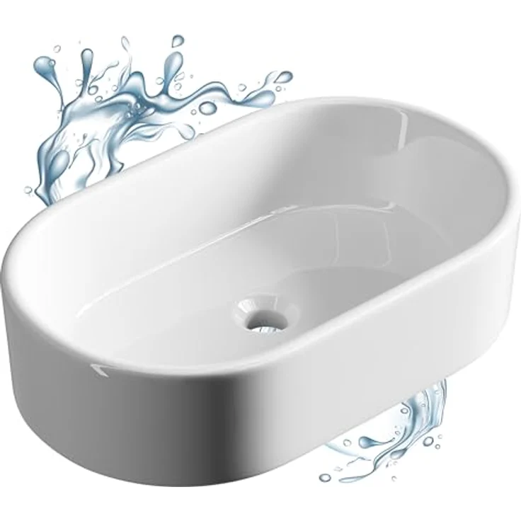 Planetmöbel Aufsatzwaschbecken Aquil Elegant, ovales Badezimmer Waschbecken 55 cm, matt, weiß für Waschtisch – Bild 7