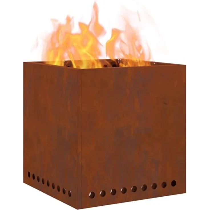 vidaXL Rauchfreier Feuerkorb Braun 48 x 48 x 50 cm, Wetterfester Stahl, Moderne Heizlösung für Garten und Terrasse, Tragbare Feuerstelle mit effizienter Wärme – Bild 1