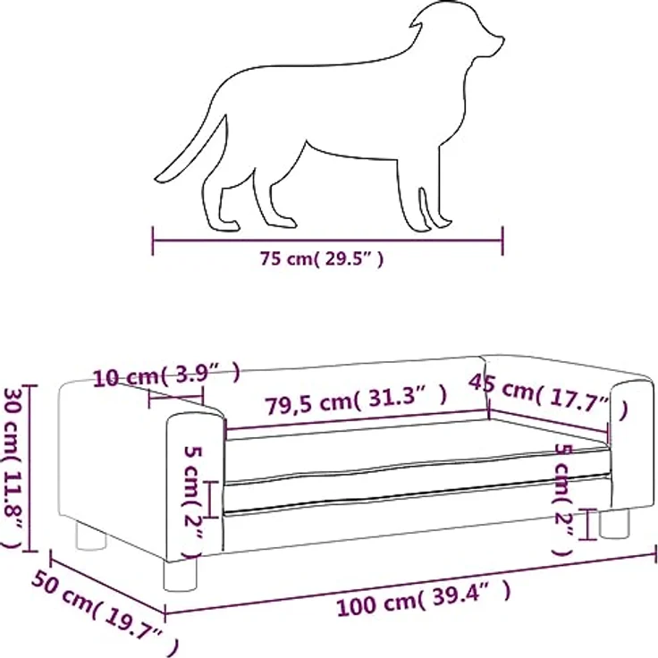 vidaXL Hundebett mit Verlängerung Grau 100x50x30 cm Kunstleder – Bild 4