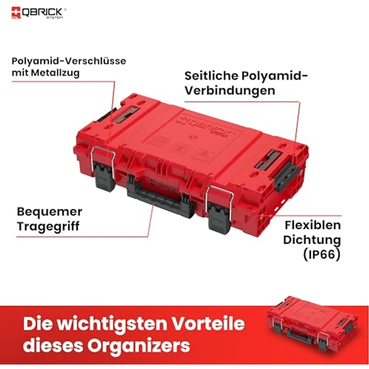 QBRICK System Werkzeugkoffer PRIME Toolbox 150 Vario RED Ultra HD Custom 535 x 327 x 140 mm 13,5 l - Werkzeugkoffer mit individueller Aufteilung und hoher Kapazität in Rot – Bild 4