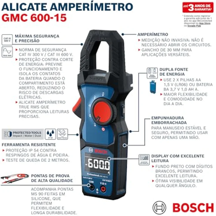 Bosch Professional GMC 600-15, Digital-Stromzangen-Multimeter bis 600 V, True RMS, Blau, Schwarz, IP54, einhandbedienbar – Bild 12