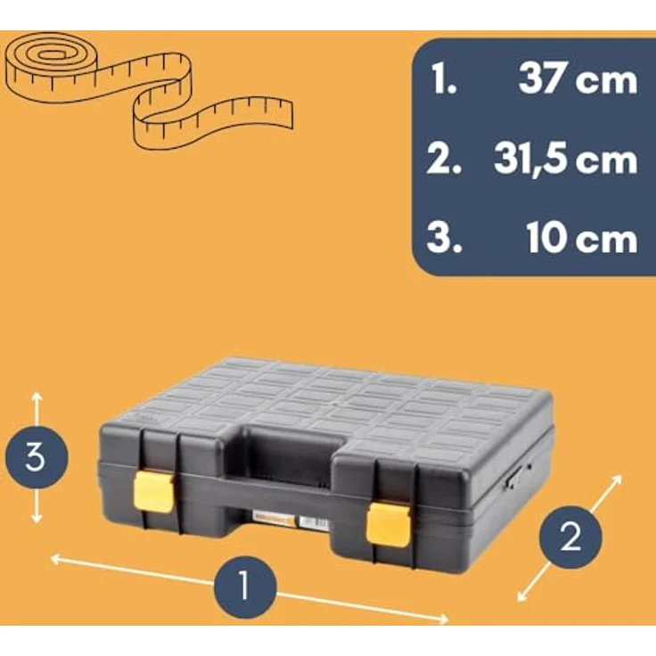 GarPet Werkzeugkoffer Maschinenkoffer leer universal für Elektrowerkzeuge Schaumstoffeinlage, doppelte Schaumeinlage, hochwertiges Polypropylen, stoßfest, 37 x 31,5 x 10 cm, schwarz – Bild 3