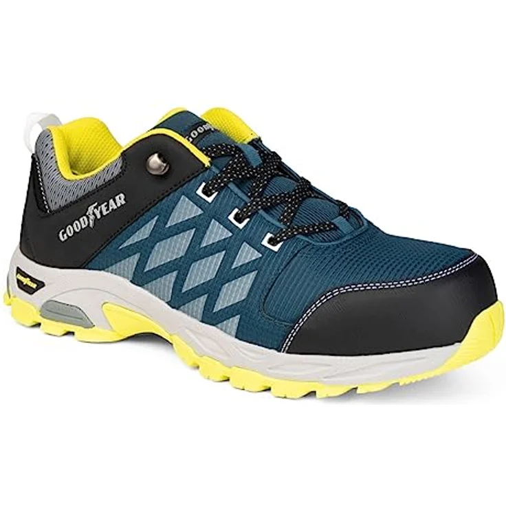 GOODYEAR S1P Sicherheitsschuhe, Atmungsaktive Arbeitsschuhe in Petrol/Gelb, Größe 45 – Bild 1