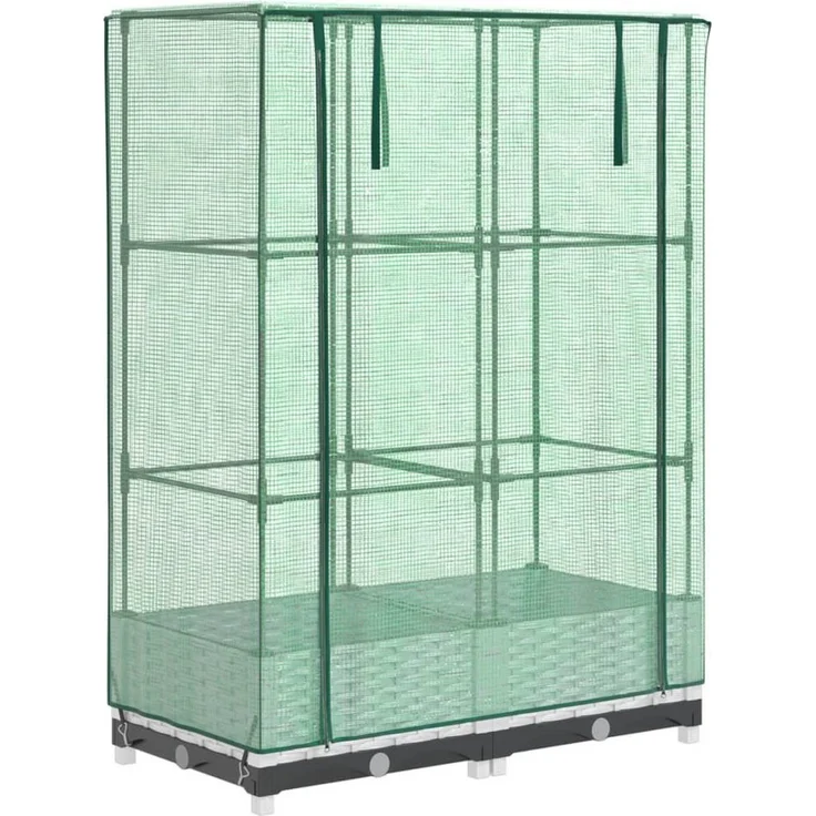 vidaXL Hochbeet mit Gewächshaus-Aufsatz Rattan-Optik 80x40x123 cm, Weiß - Stabiles Eisenrohr-Rahmen, wasserfeste Abdeckung, praktische Belüftungsfunktion – Bild 1