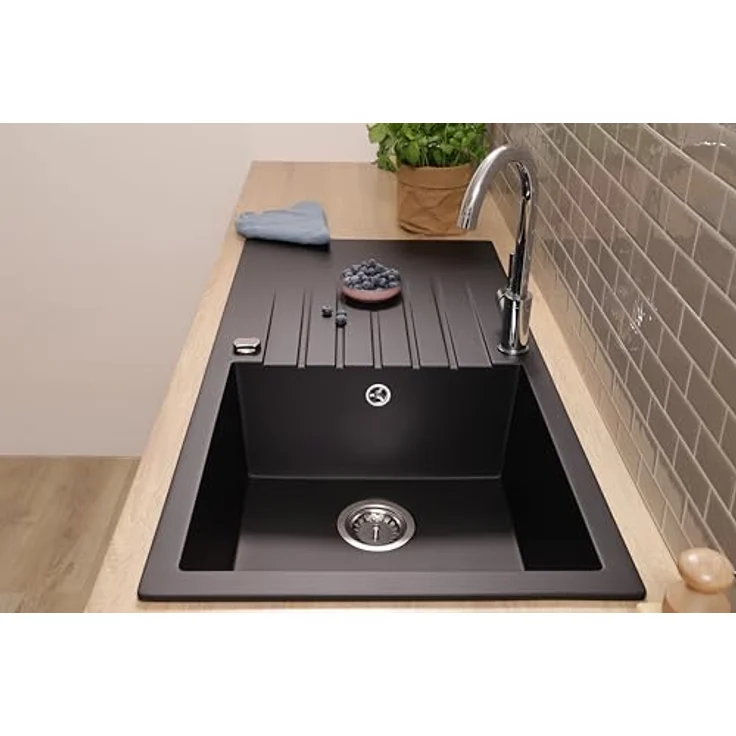 Respekta Almonto, Küchenspüle Einbauspüle Granit Massiv 100 x 50 cm, Schwarz, hitzebeständig und kratzfest – Bild 4