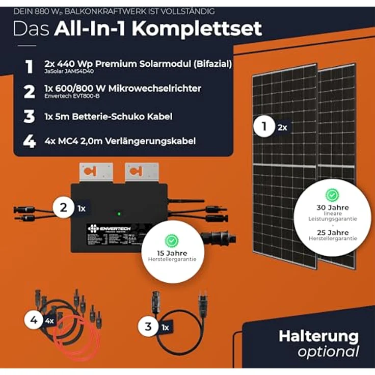 Solarway Balkonkraftwerk 800W, Komplettset mit 2x 440W Solarmodule im Black Frame Design, Envertech Wechselrichter mit WiFi-Funktion und 600-800W Ausgangsleistung – Bild 7