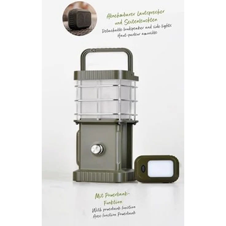 BERGER Samar Campinglaterne, multifunktionale LED-Lampe mit Powerbank (5200mAh) & Bluetooth Lautsprecher, spritzwassergeschützt (IP44), ideal für Zelt & Outdoor-Aktivitäten – Bild 2