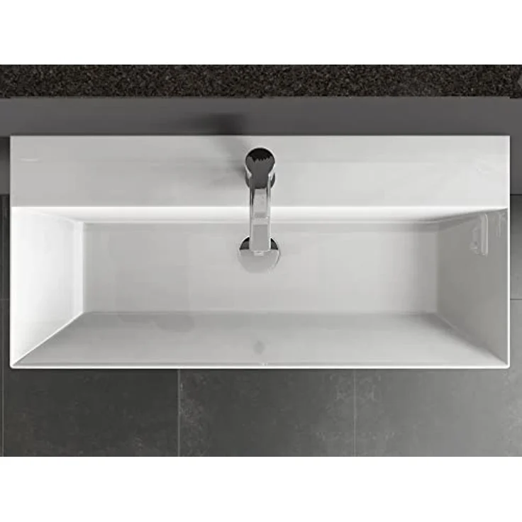Aqua Bagno | Eckiges Design Waschbecken, hochwertige Keramik, Aufsatzwaschbecken, dünner Rand, Badezimmer | 900 x 420 mm – Bild 4