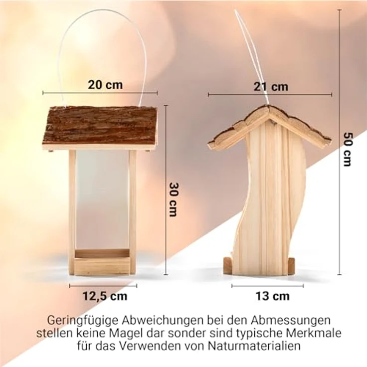 CULT at home Vogel Futterhaus Holz, hängendes Futterhäuschen für Wildvögel mit abnehmbarem Dach und herausnehmbaren Scheiben, 21 x 20 cm, Höhe 30 cm – Bild 4