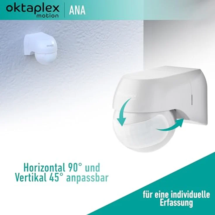 Oktaplex Ana Bewegungsmelder Aussen schwenkbar 230V IP44 180° Bewegungssensor 12m Reichweite weiß Aufputz Infrarot-Sensor – Bild 2