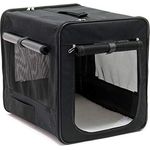 Wiltec Fudajo Faltbare Transportbox für Hunde, Katzen M (58x46x53 cm), robust, leicht, sicher, mit entnehmbarem Kissen, Schwarz