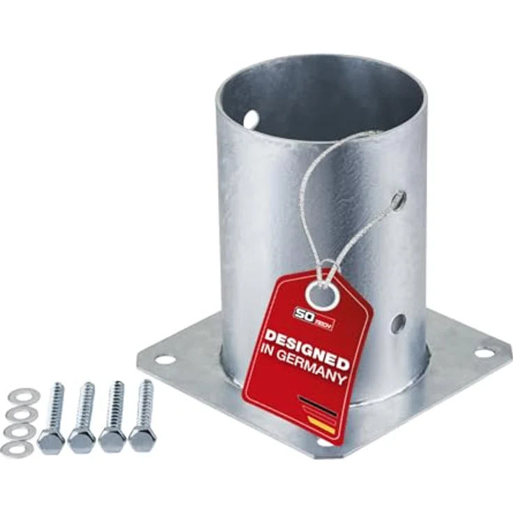 SO-TECH® Pfostenträger für Rundholz, zum Aufschrauben, feuerverzinkter Stahl, Höhe 152 mm, Durchmesser 100 mm, inkl. Schrauben – Bild 1