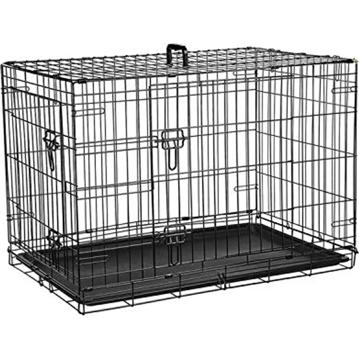 Ribelli Hundetransportbox – pulverbeschichtet und zusammenklappbar – Hundekäfig aus Metall in 2 Größen – Tierkäfig mit 2 Türen und Tragegriffen – belastbar bis 43 kg (XL 91x64x58 cm)