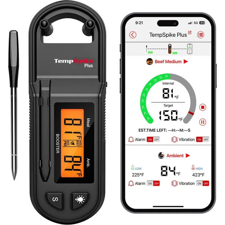 ThermoPro TP971W Grillthermometer, Funk-Temperaturüberwachung mit mehreren edlen Fühlern für präzise Garstufen