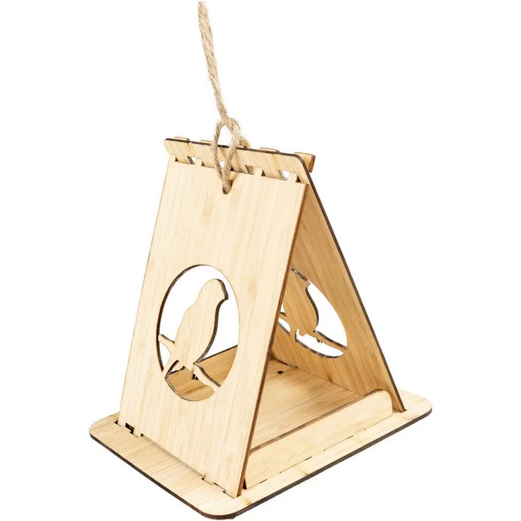 DUVO+ Vogelhaus Futterhaus Kyoto, Bambus mit erhöhtem Rand und Aufhängeschnur für Gartenvögel