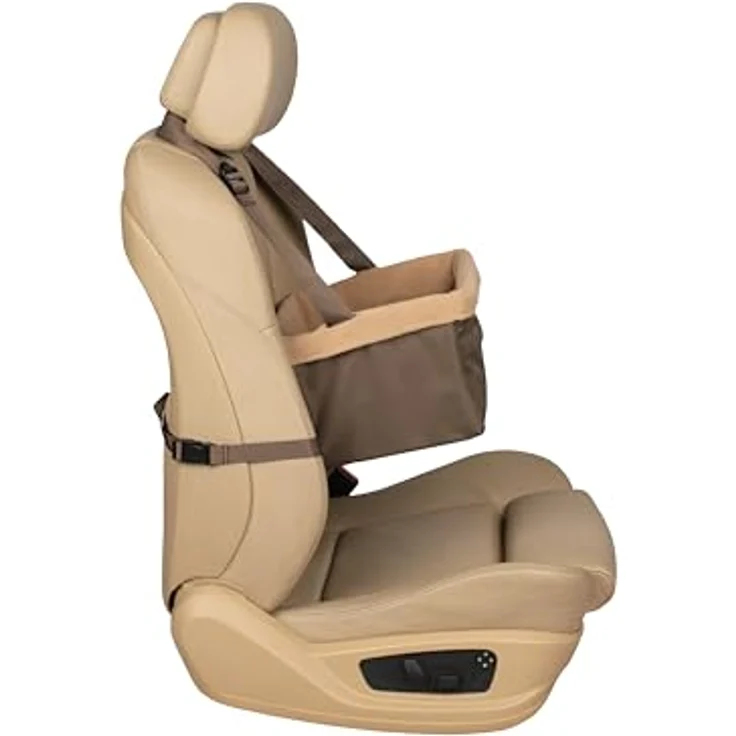 Solvit Products Tagalong Haustier-Autositz, Hundebett + Katzenbett, gepolstert, abnehmbares Futter, Sicherheitsleine, beige-braun, Größe M – Bild 4