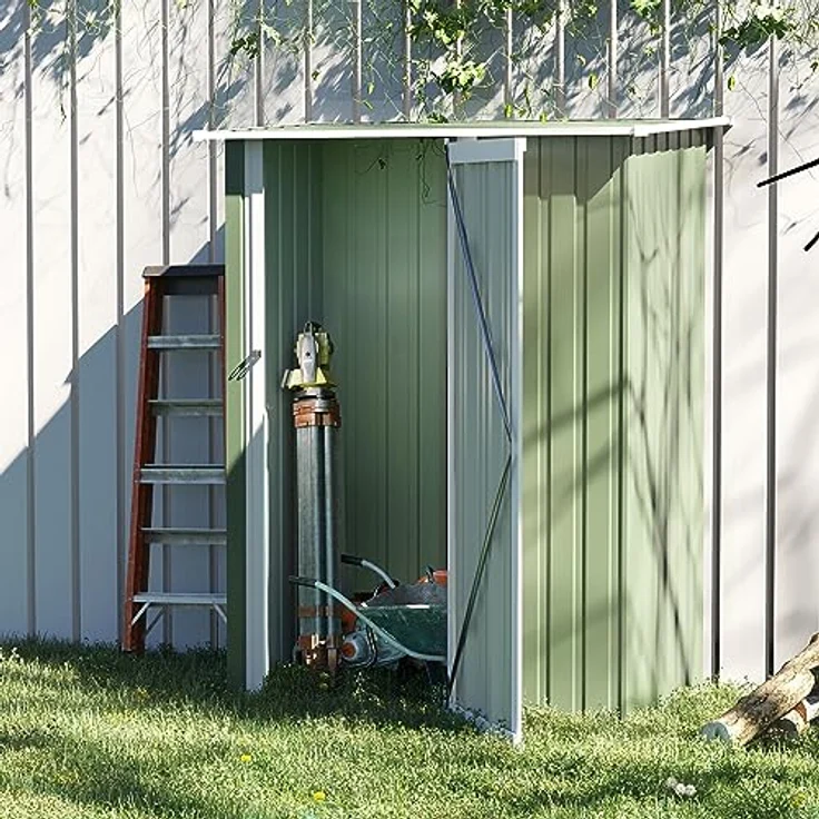 Outsunny Gerätehaus Gartenhaus Geräteschuppen mit Tür Outdoor Stahl Grün 142 x 84 x 189 cm – Bild 2