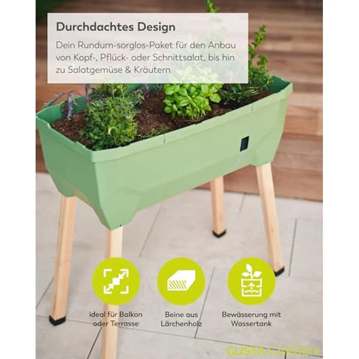 GUSTA GARDEN Sammy Salad Hochbeet Dunkelgrün - Hochbeet Balkon & Garten - Abnehmbare Haube & Bewässerungssystem - 15L Wassertank & 40L Erdvolumen – Bild 3