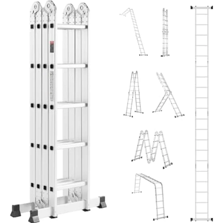 VEVOR 7-in-1 Mehrzweckleiter, Multifunktionsleiter, 5-Stufen-Teleskopleiter, verstellbare Hochleistungsleiter mit 150 kg Tragkraft für den Außenbereich, 5750 mm – Bild 1