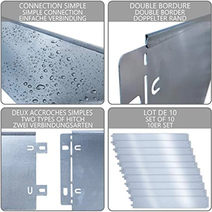 VOUNOT® Rasenkante Metall 10m, verzinkte Beeteinfassung mit 10 Stück à 100cm Länge und 18cm Höhe, langlebig und flexibel – Bild 4