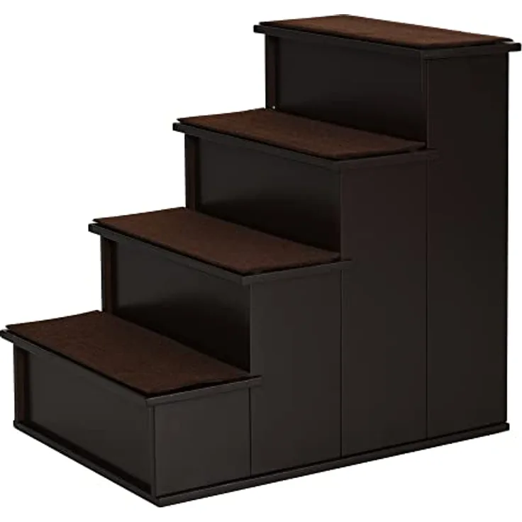 PawHut Haustiertreppe 4-stufige Hundetreppe Katzentreppe Einstiegshilfe mit Rutschfester Matte Haustierleiter für Auto Bett Sofa MDF Dunkelbraun 40 x 59 x 54,2 cm