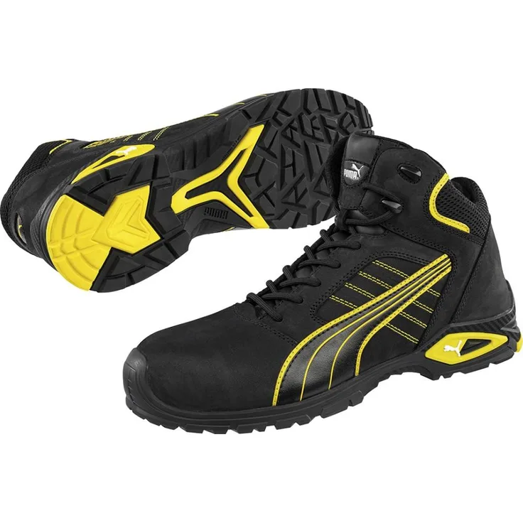 ELC Sicherheitsschnürstiefel Rio Black Mid 632250, S3, Gr. 46 Puma Arbeitsschuh, schwarz-blau, Aluminiumkappe, flexibler FAP®-Durchtrittschutz