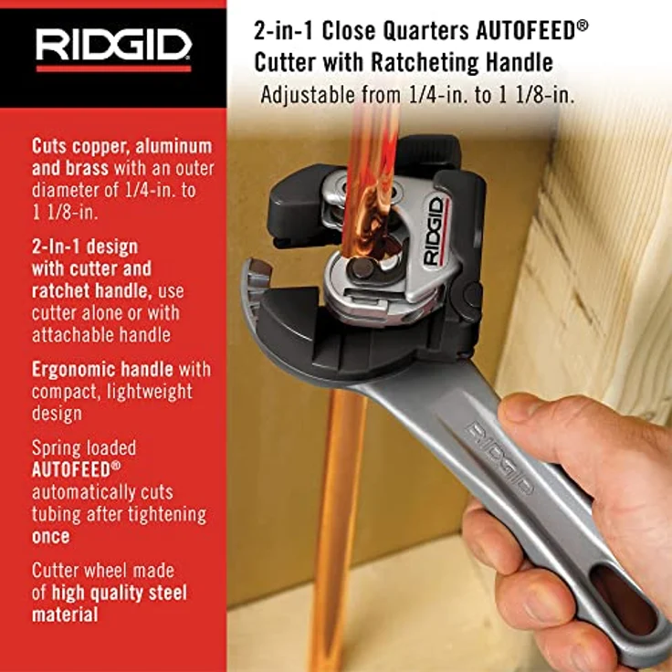 RIDGID 32573 Modell 118 2-in-1 Mini-Rohrabchneider mit AUTOFEED und Ratschengriff für beengte Arbeitsbereiche, Rohrabschneider von 6 mm bis 28 mm – Bild 2