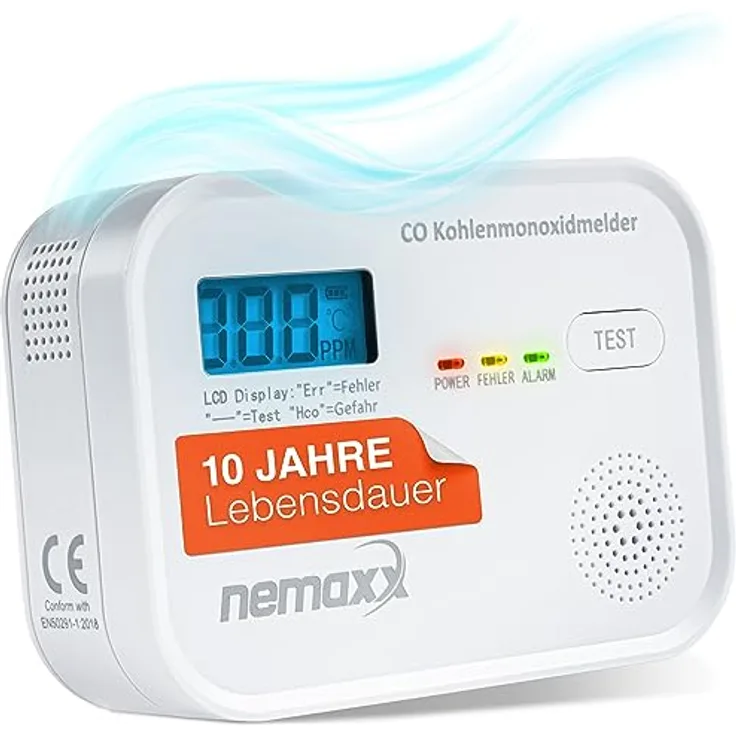 CO Melder Kohlenmonoxid Gasmelder Gaswarner Rauchmelder Nemaxx nach DIN EN50291