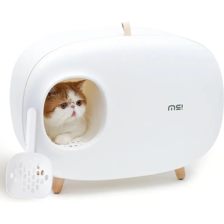 purplerain Katzentoilette Katzentoilette (mit Matte mit Deckel) geschlossenes Design großer Raum, weiß
