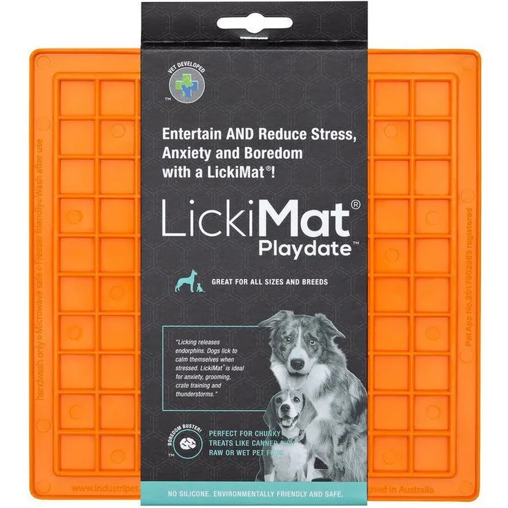 LickiMat Antischlingnapf Classic Playdate orange - Futtermatte für langsamere und gesündere Fütterung, empfohlen von Tierärzten, verbessert die Gesundheit des Mundes