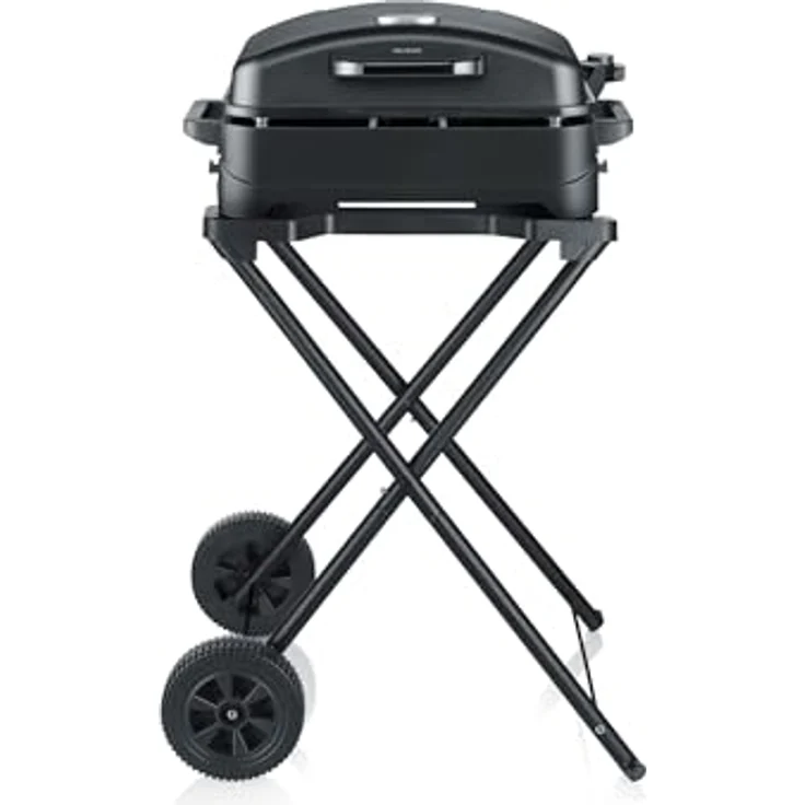 SEVERIN PG 8598, Elektrischer Outdoor BBQ Grill mit Stand und Hitzebeständigem Deckel, 45 x 30 cm Grillfläche, Kratzfeste keramische Beschichtung, Integriertes Thermostat – Bild 1