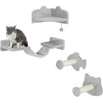 PawHut Katzen Kletterwand Set, 4-teilig Katzenmöbel mit Stufen, Leiter, Sprungtürmen, Kratzbäumen, Spielball, Sisal, für Katzen bis 5 kg, Hellgrau