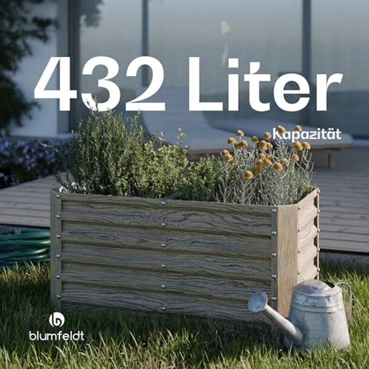 Blumfeldt High Grow Straight Hochbeet, 432 L Metall In Holzoptik, Verzinkter Stahl, Ideale Bodenstruktur & Ergonomisches Design – Bild 5