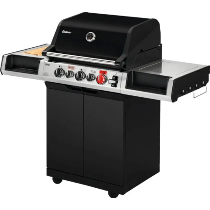 Enders Gasgrill UNIQ 3 IK Cruster, Gasgrill mit ultraheißem CRUSTER, 800°C Turbo Zone, Edelstahlbrennern, emailliertem Gussrost - Schwarz