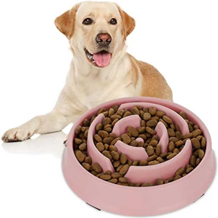 Relaxdays Anti Schling Napf, Futternapf für Hunde, Tiernapf 400 ml, langsames Fressen, Hundenapf spülmaschinenfest, rosa