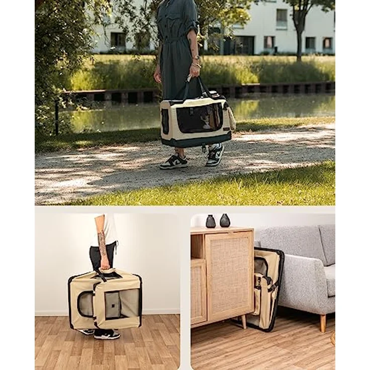 lionto Hundetransportbox Hundetasche Hundebox faltbare Kleintiertasche, (S) 50x34x36 cm beige – Bild 3