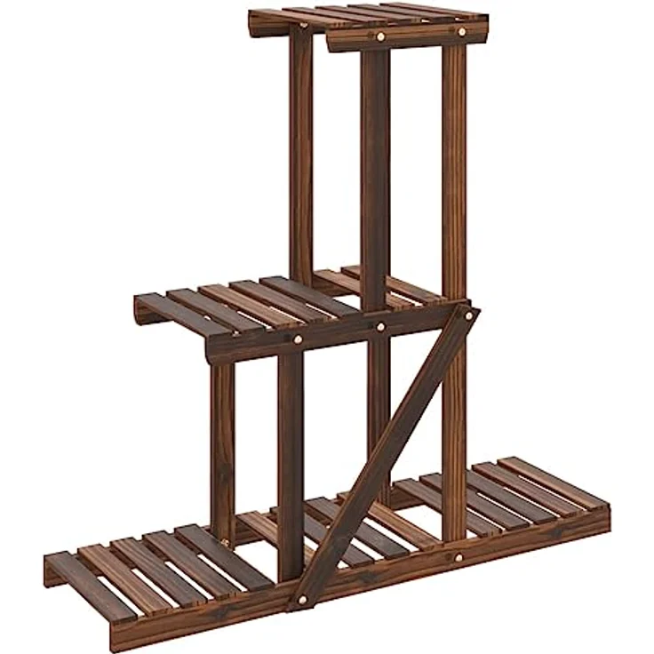 vidaXL Blumenständer, Pflanzständer 81x25x75,5 cm Massivholz Tanne, karbonisiertes Braun – Bild 1