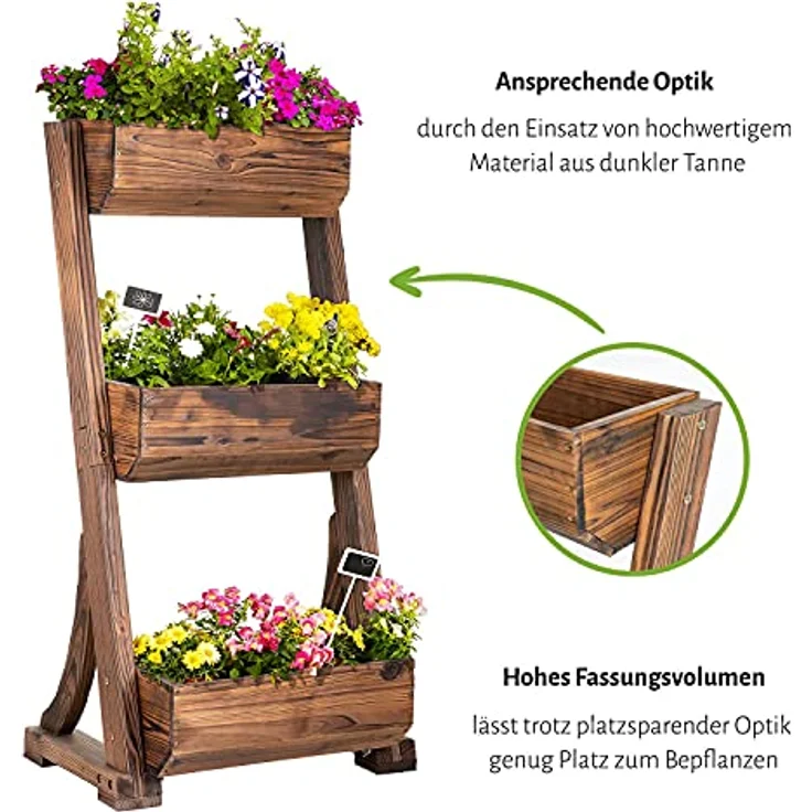 empasa Vertikales Hochbeet 'Raise 3' Blumenkasten Pflanzkübel Frühbeet Kräuterbeet aus Holz mit DREI Etagen, 62 x 47 x 117 cm – Bild 4