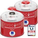 EVOCAMP 2X Propan Butan Gaskartuschen 300g, Schraubventil Eurogewinde 7/16", Sicherheits-Verschlussautomatik, kompatibel mit Weber Q100/1200-Grills