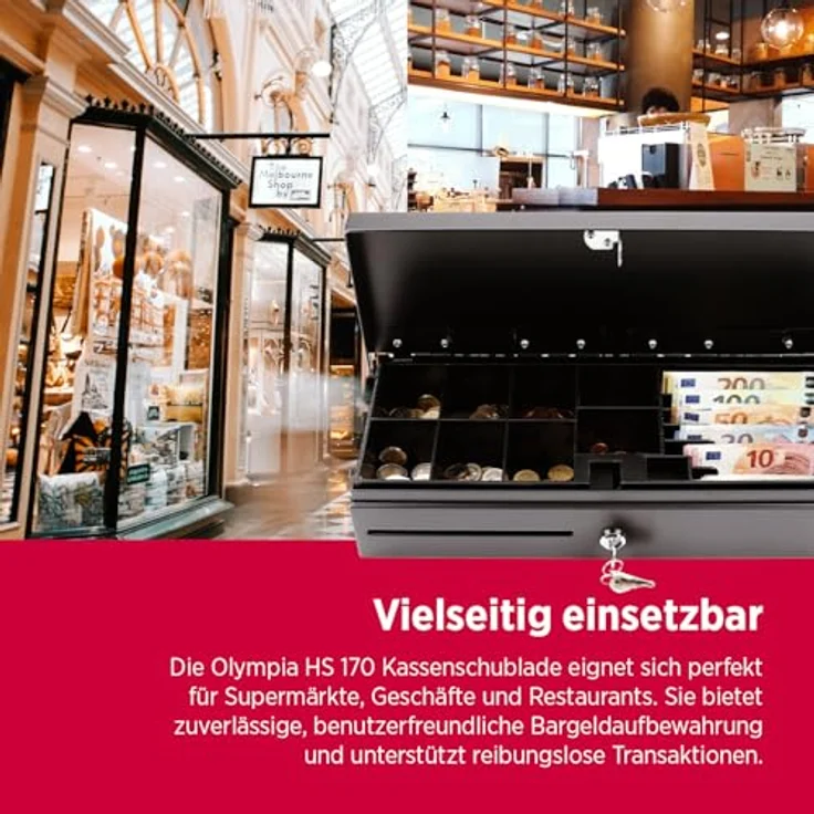 Olympia HS 170 Kassenschublade | Abschließbare Geldkassette mit Einwurfschlitz | RJ12-kompatibel | 6-Geldschein & 8-Kleingeld Aufbewahrung | Schwarz | 46x17x10 cm – Bild 5