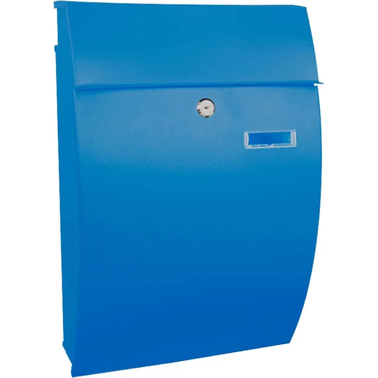 PROREGAL Wandbriefkasten Geronan, mit Namensschild, HxBxT 48 x 32,2 x 15,5 cm, Einwurföffnung 24 x 4 cm, blau, pulverbeschichteter Stahl mit Zylinderschloss