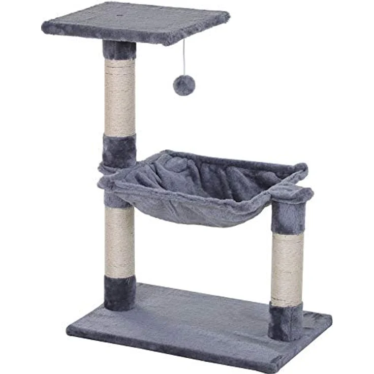 PawHut Kletterbaum Katzenbaum Kratzbaum mit Sisalsäule Plüsch-Hängematte Spanplatte Grau 50 x 36 x 70 cm – Bild 1
