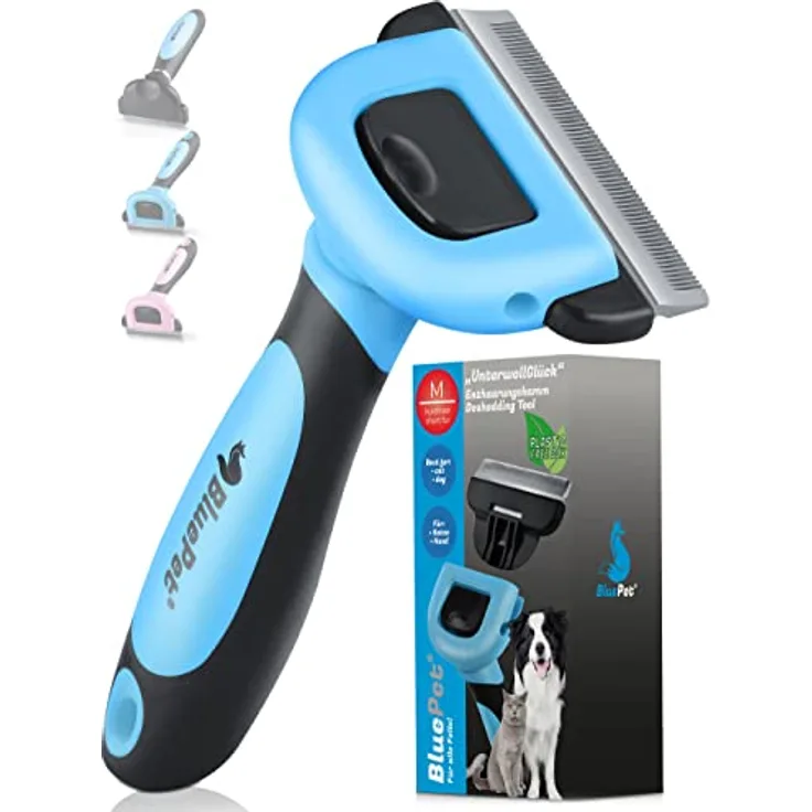 BluePet "UnterwollGlück" - Bis zu 90% weniger lose Haare - Kurzhaar Hunde & Katzen Bürste ideal zum Fellwechsel - Entfernung der Unterwolle & Pflege des Deckhaars