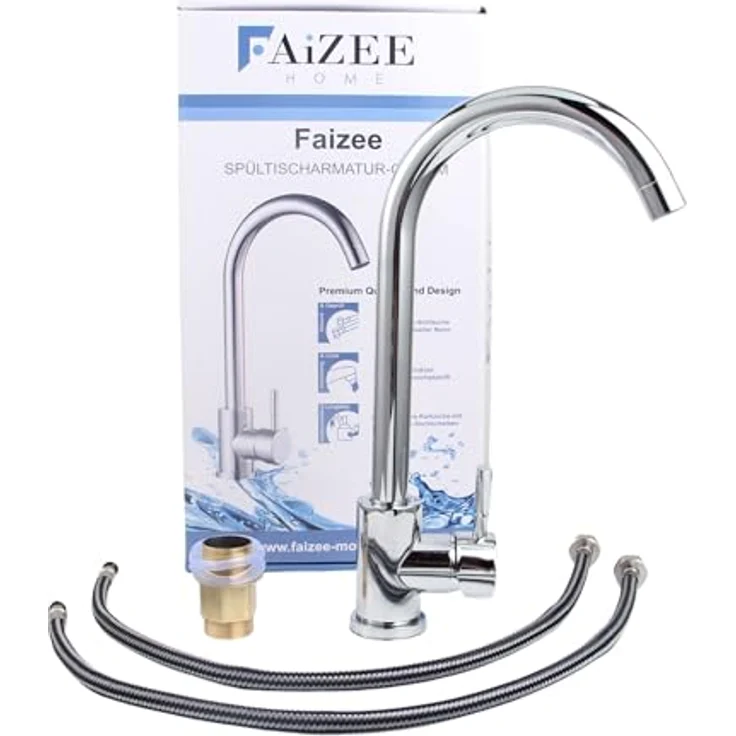 Faizee Home Future Serie Edelstahlspüle Silber, Einbauspüle 30/40/50x45x22 cm mit Spülkorb, Seifenspender und Siphon, optionale Armatur – Bild 7