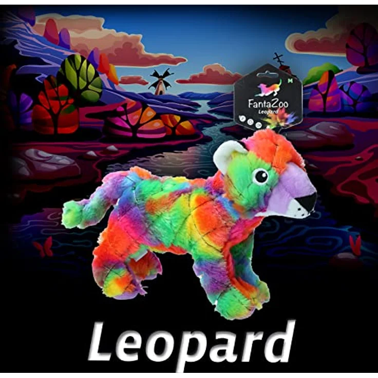 FantaZoo Leopard - Buntes und recyceltes Hundekuscheltier - sehr robust, weich und langlebig - geeignet für mittelgroße Hunde - M - 30 x 17 cm – Bild 2