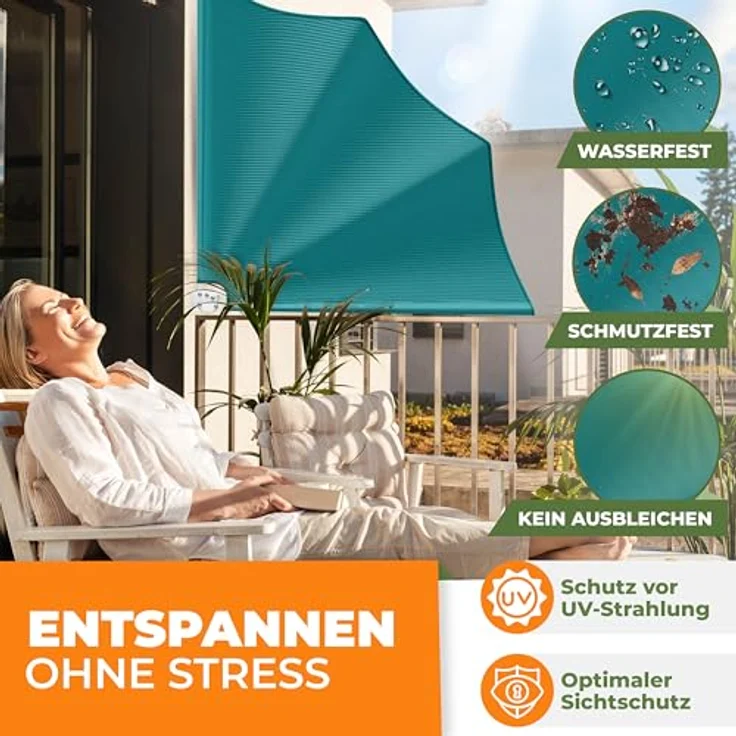 KESSER® Balkonfächer klappbar mit Wandhalterung, 140x140 cm, witterungsbeständiger Sichtschutz und Windschutz, inkl. Montagematerial – Bild 4