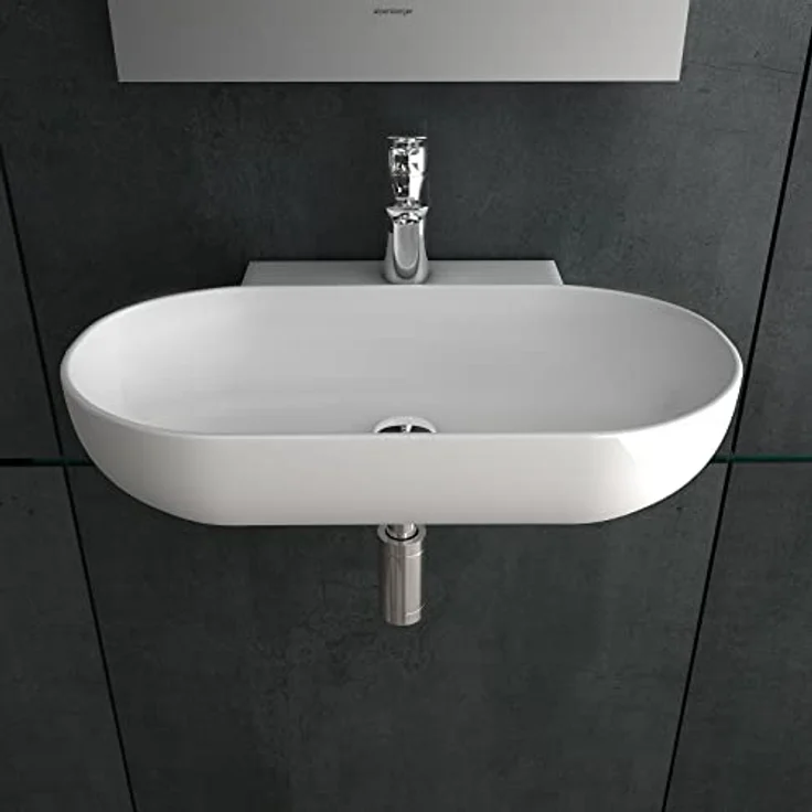 Alpenberger Waschbecken Gäste WC | Aufsatzwaschbecken Oval | Hängewaschbecken Breit | Handwaschbecken mit Nano | Gästewaschbecken zur Wandmontage (WB-546) – Bild 3