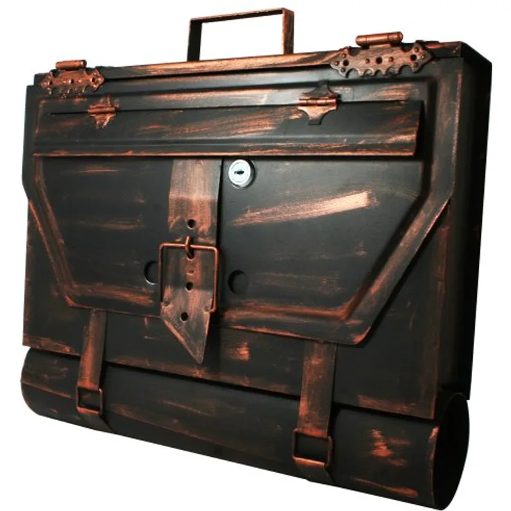 HMF Briefkasten Antik UNIKAT Aktentasche Design, Kupfer mit Zeitungsrolle