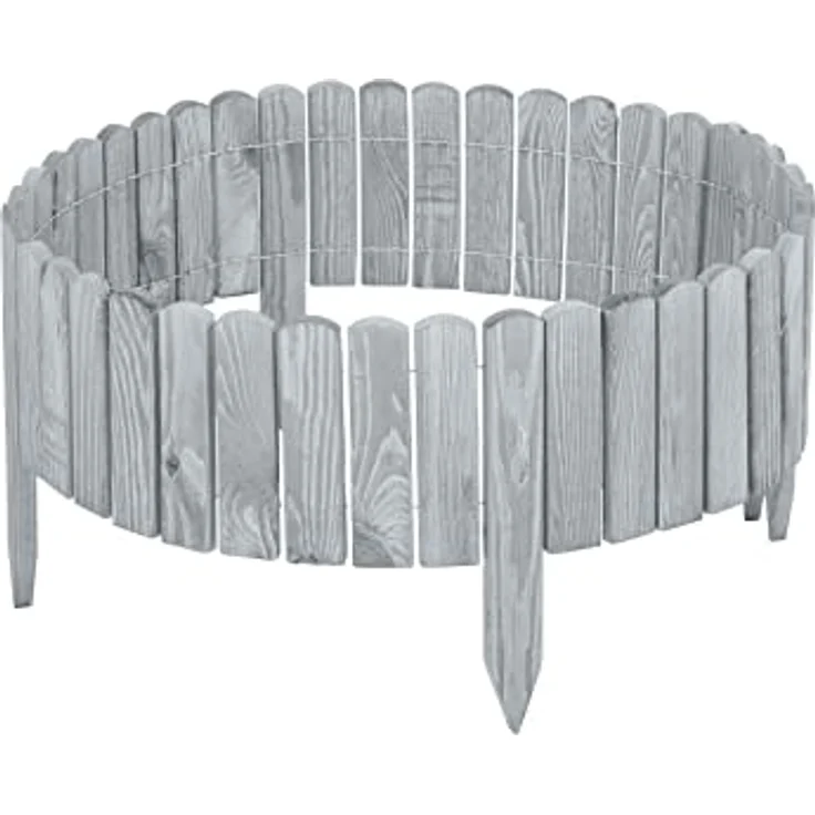 Garronda Beeteinfassung Holz Rollzaun Gartenzaun imprägniert Flexibler Rollborder Rasenkante Palisade Umzäunung für Garten Länge: 200 cm GD-0046 (Grau, Höhe: 10 cm) – Bild 2